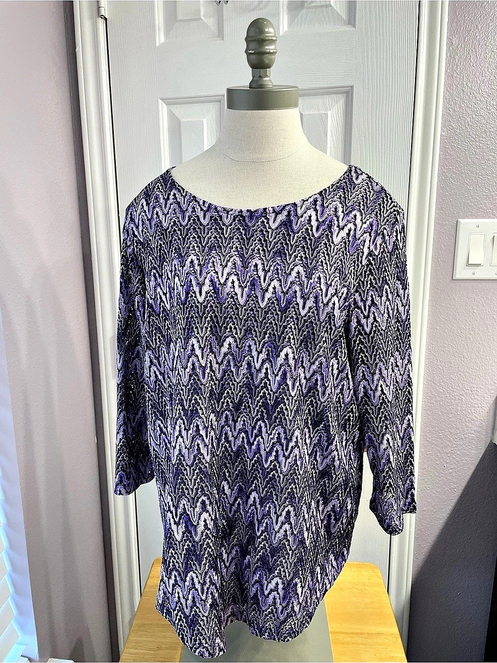 Alfred Dunner Abstract Print Blouse in Purple & Black Size Large